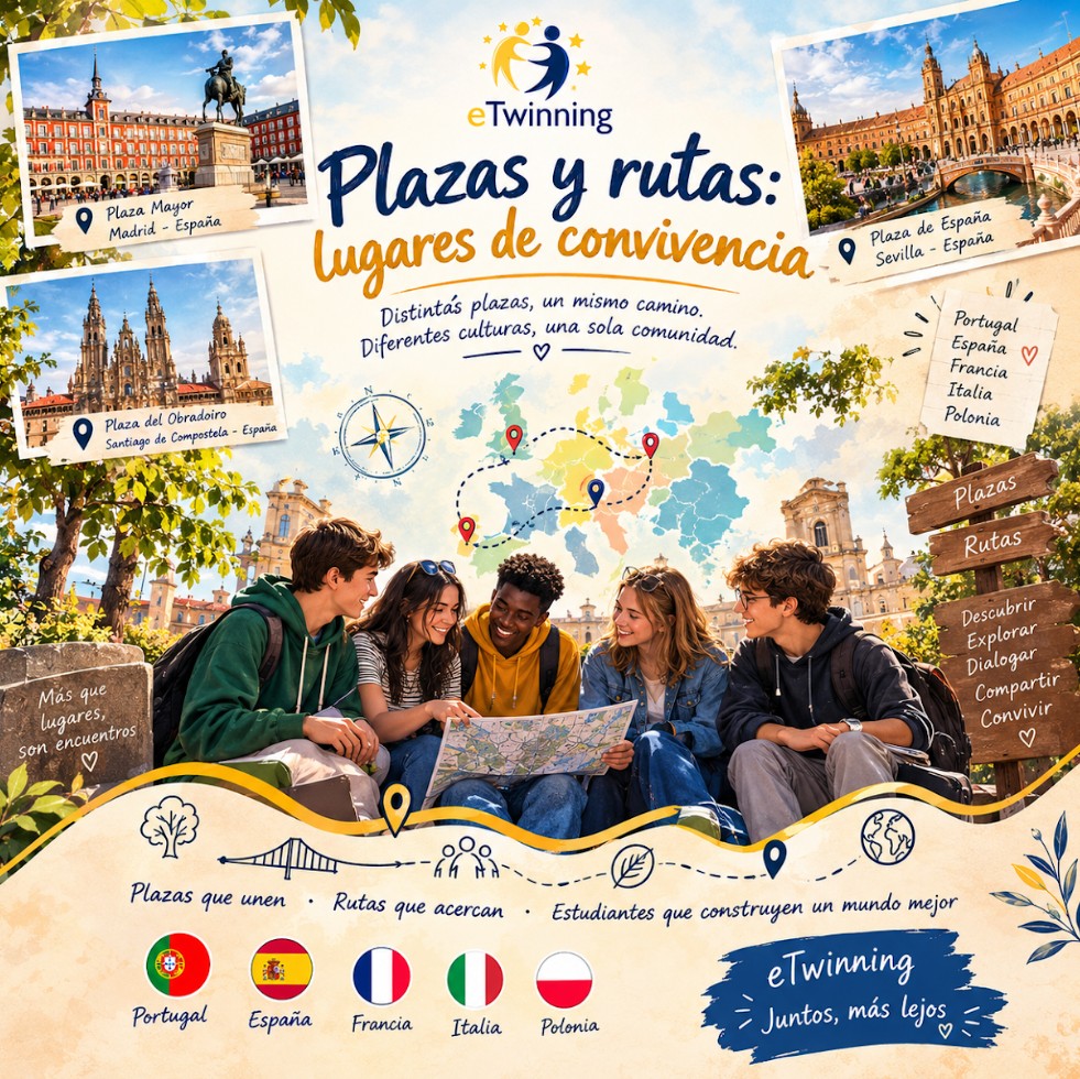 Cartaz do Projeto eTwinning - Plazas y rutas: lugares de convivencia